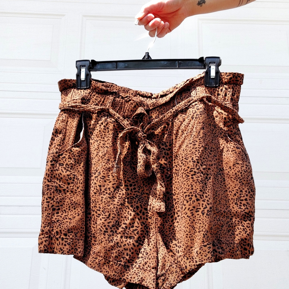 Thread & Supply Brown Leopard High Waist Shorts With tie Belt